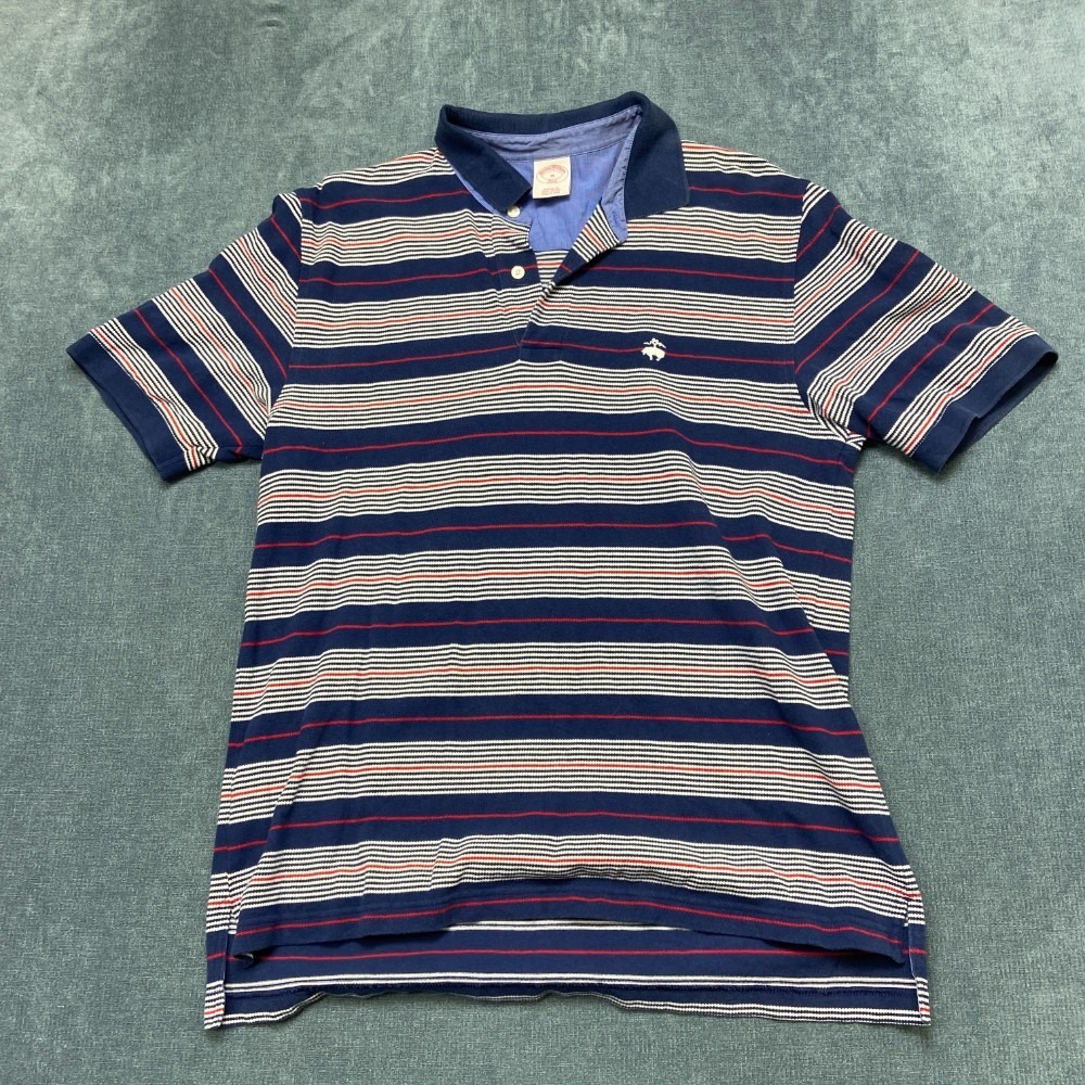 Brooks Brothers 346 Polo Shirt Mens Medium Multicolor Striped High Low Hem Golf
